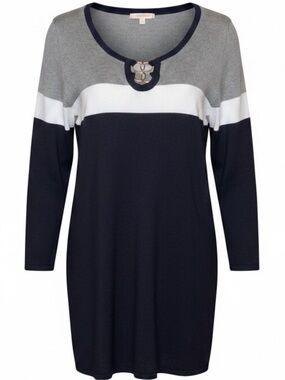 CABLE & GAUGE Color Block Knit Sweater Top w/Keyhole Detail BLK/WHT/GRAY Size 1X